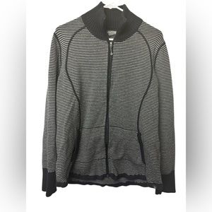 Eddie Bauer Women's Full Zip Sweater Sz 2XL Striped Knit Top‎ Black White